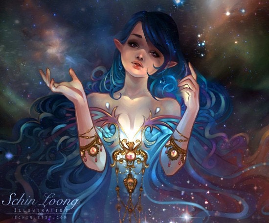 ACEO. Malthea. aurora borealis sky galaxy stars moon