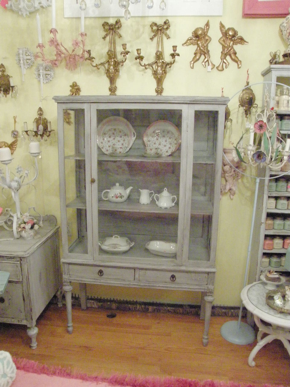 antique shabby chic china cabinet french gray distressed coastal cottage display