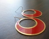 LAST PAIR AVAILABLE Vintage Red Enamel Brass Earrings