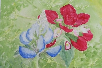 Bluebonnet Bud with Indian Paintbrush Greeting Cards by Nan Henke 4 1/4 x 5 1/2 inch (a set of 4) Blank