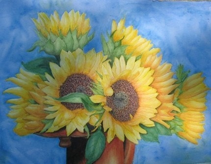 Sunflower Greeting Cards by Nan Henke 4 1/4 x 5 1/2 inch  (a set of 4) Blank