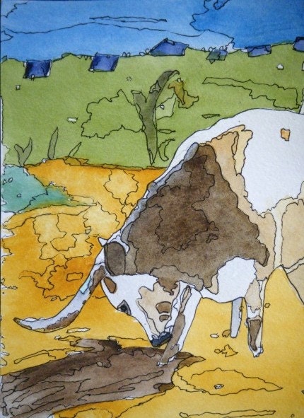 The Neighbor's Longhorn Bull Greeting Cards by Nan Henke 4 1/4 x 5 1/2 inch (a set of 4) Blank