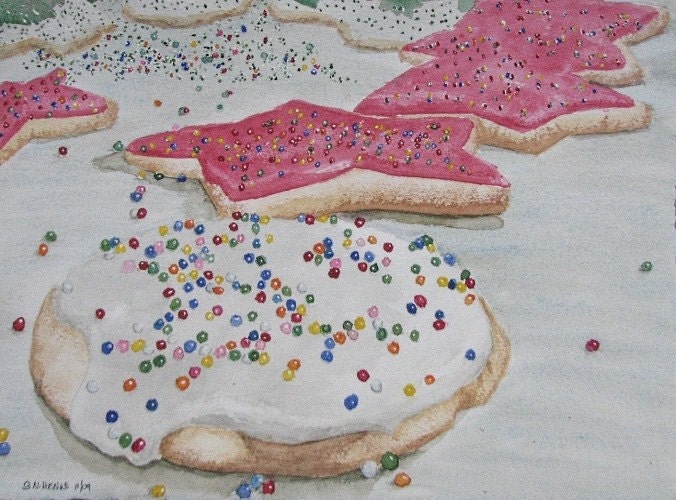 Homemade Cookies Christmas Cards by Nan Henke 4 1/4 x 5 1/2 inch (a set of 4) Blank