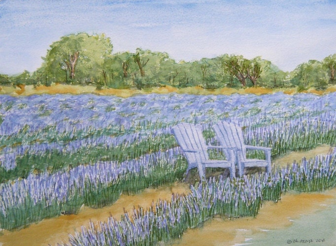 Blanco, Texas Lavender Field with Chairs No. 3 Greeting Cards by Nan Henke 4 1/4 x 5 1/2 inch (a set of 4) Blank