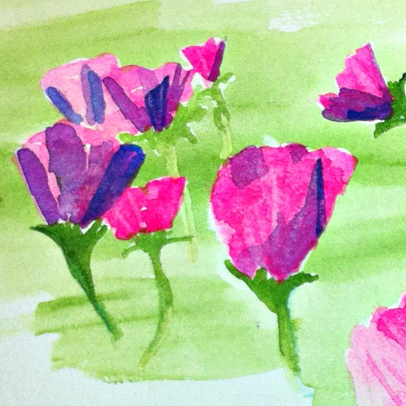 Wincups in the Mottled Sunlight by Nan Henke watercolor painting 4.5x12 Original