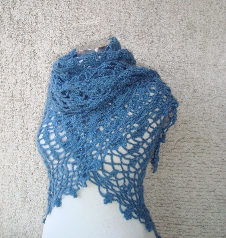 Teal Plain  Mohair Triangle Shawl