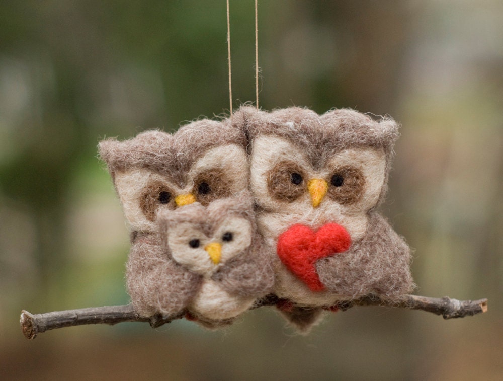 Needle Felted Owl Ornament - Family of Three - scratchcraft