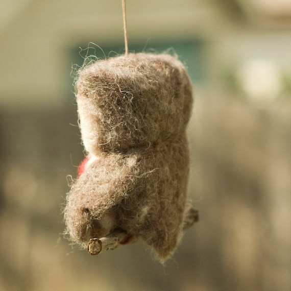 Needle Felted Owl Ornament - Valentine Heart