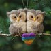 Needle Felted Owl Ornament - LGBT Pair with Heart
