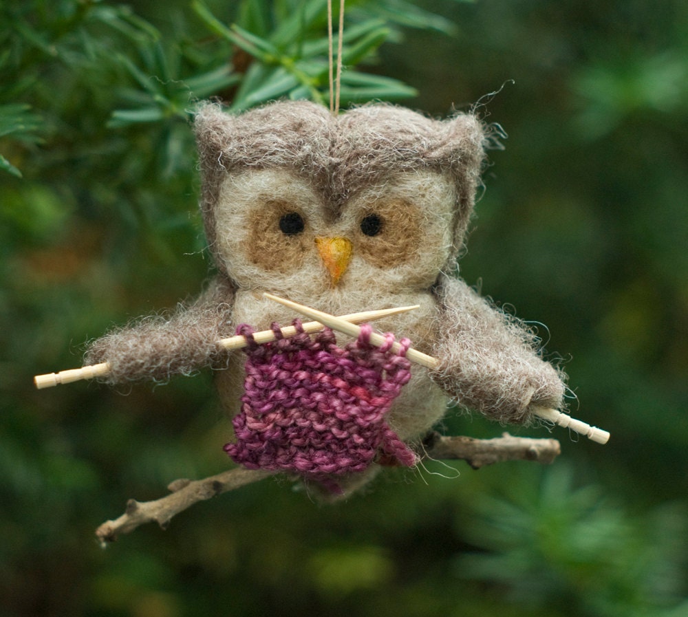 Needle Felted Owl Ornament - Knitting