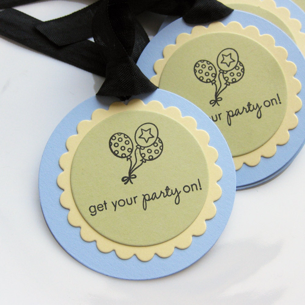Party Favor Tags Balloons Get Your Party On - Set of 6 Large Tags - Custom Colors Available - Birthday Party Celebration Graduation Tags Il_570xn