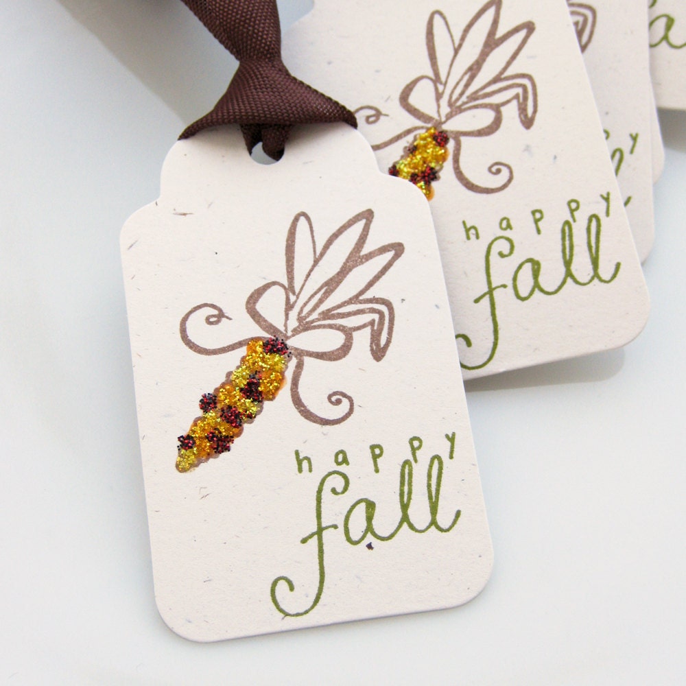 Happy Fall Tags Glittery Indian Corn - Set of 6 - Fall Home Decor Thanksgiving Tags Happy Fall Tags Il_570xn