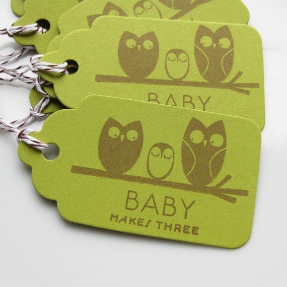 Owl Baby Shower Tags Baby Makes Three - Set of 8 - Custom Colors Available - Baby Shower Decor Favor Tags Baby Owl Il_570xn