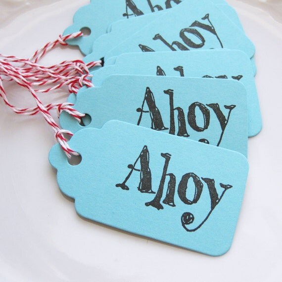 Ahoy Gift Tags - Set of 8 - Custom Colors Available - Pirate Party Tags Nautical Birthday Party Favor Tags Il_570xn