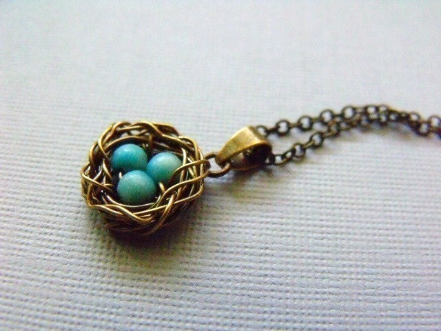 Mothers Day Wire Wrapped Bird Nest Necklace