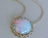 White Opal Pendant Necklace In Silver