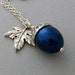 Blue Acorn Necklace With Silver Leaf Charm