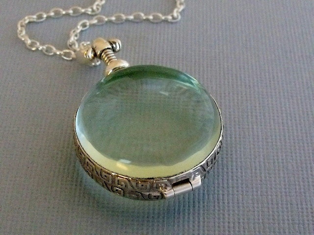 Glass Locket Necklace, Sterling Silver Glass Locket Necklace, Personalized Locket Necklace, Glass Photo Locket