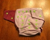 One Size  Pocket Artsy Fartsy Cloth Diapers - Lilac & Purple with Green Apple Snaps