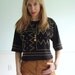 Studded Vintage 80s SS Jet Black Crop Tee Shirt Top S/M