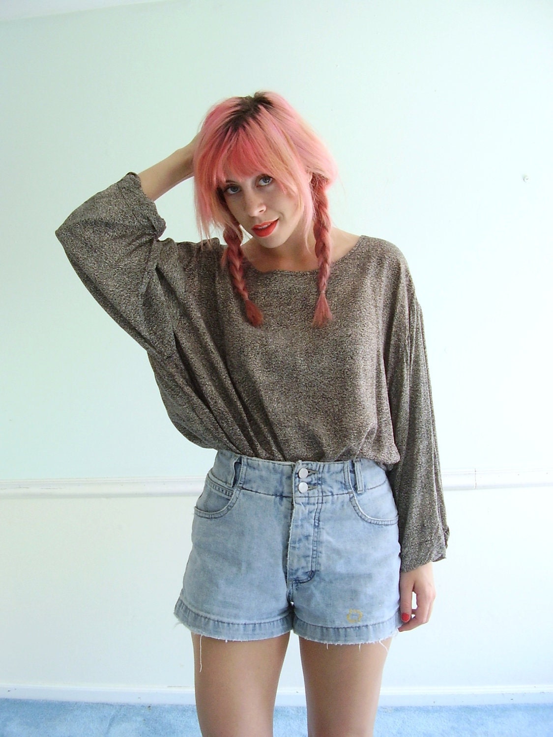 Slouchy Oversized Vintage 90s LS Speckle Print Blouse Top XL XXL