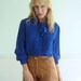 Klein Blue Sheer Vintage 80s Secretary Blouse Long Sleeve MEDIUM M