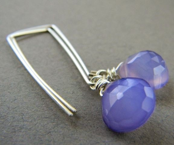 Purple Chalcedony Sterling Silver Earrings- By RosesDesigns