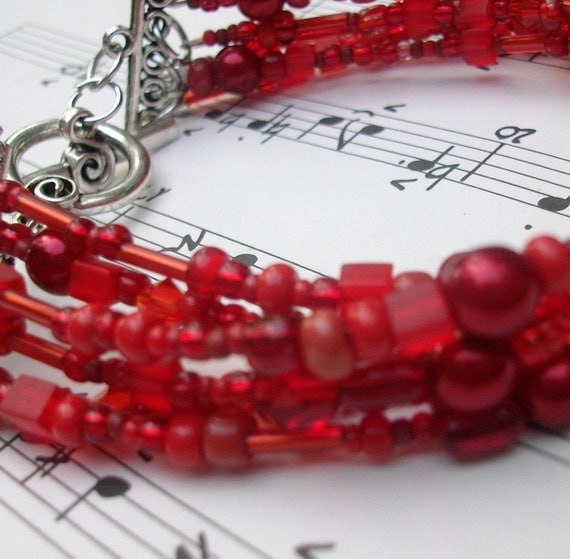 SALE / Beautiful Red Glass beaded Bracelet / Red Glass beaded Toggel Clasp Bangle
