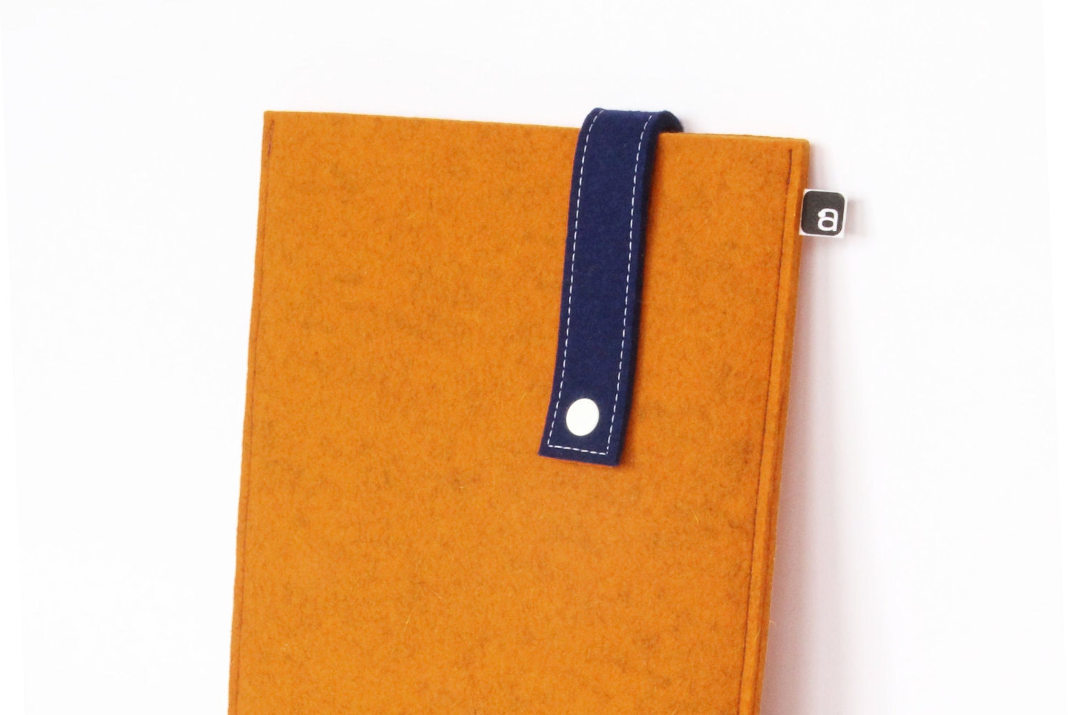 iPad case: Orange and navy wool felt with white snap closure - for iPad 1 / iPad 2 / iPad 3