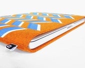 13" Macbook/MacBook Air sleeve: Original hand printed herringbone design on orange wool felt
