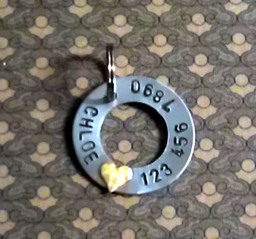 Pet ID Tag Silver Washer with Gold Heart Personalized ID Tag