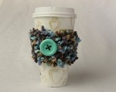 Coffee Cup Cozy Blue and Brown Boucle