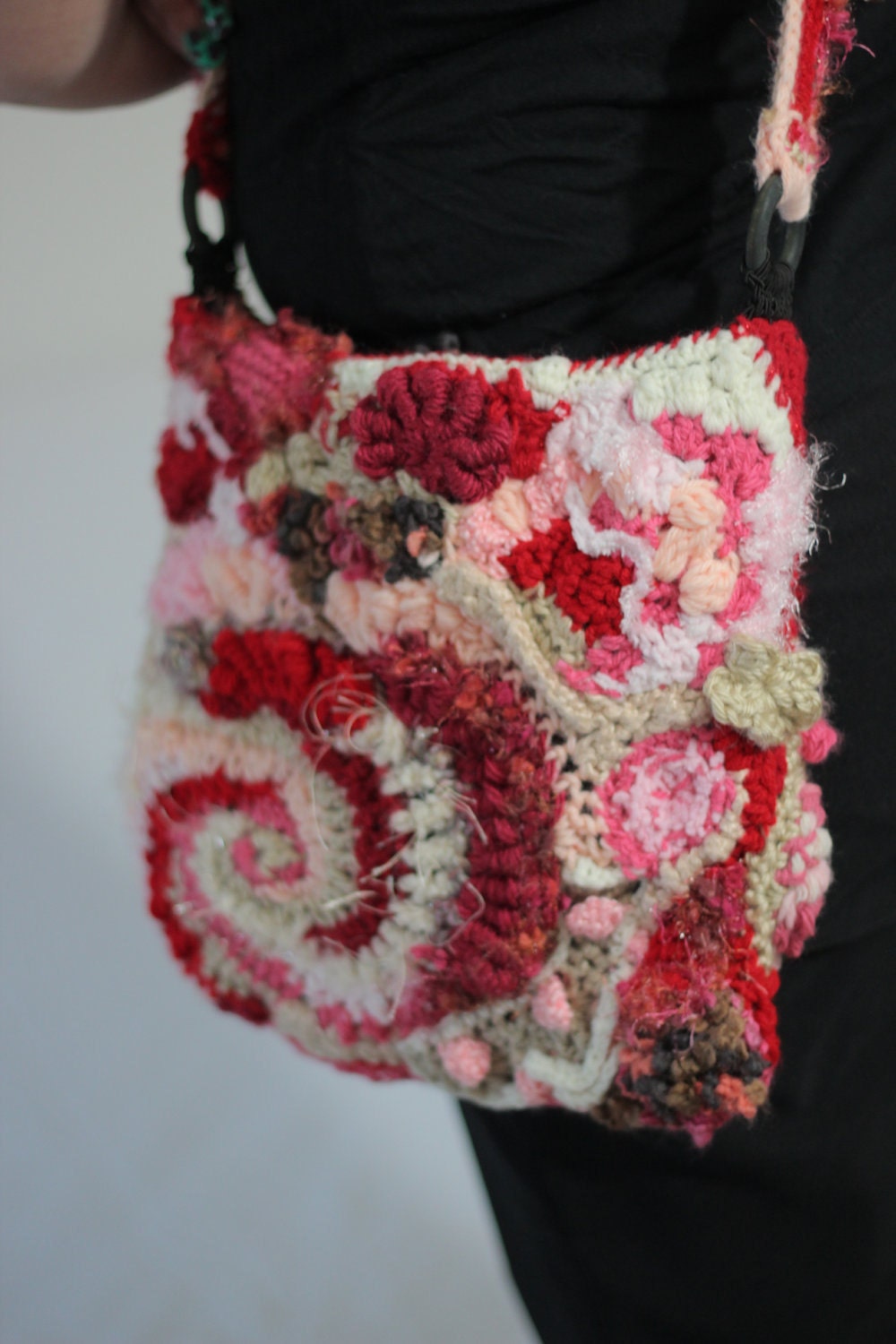 OOAK Red Pink Romance Freeform Crochet Handbag