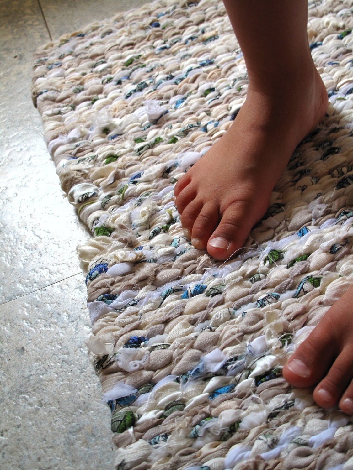 White On Cream  Collection-Washable Twined Rug