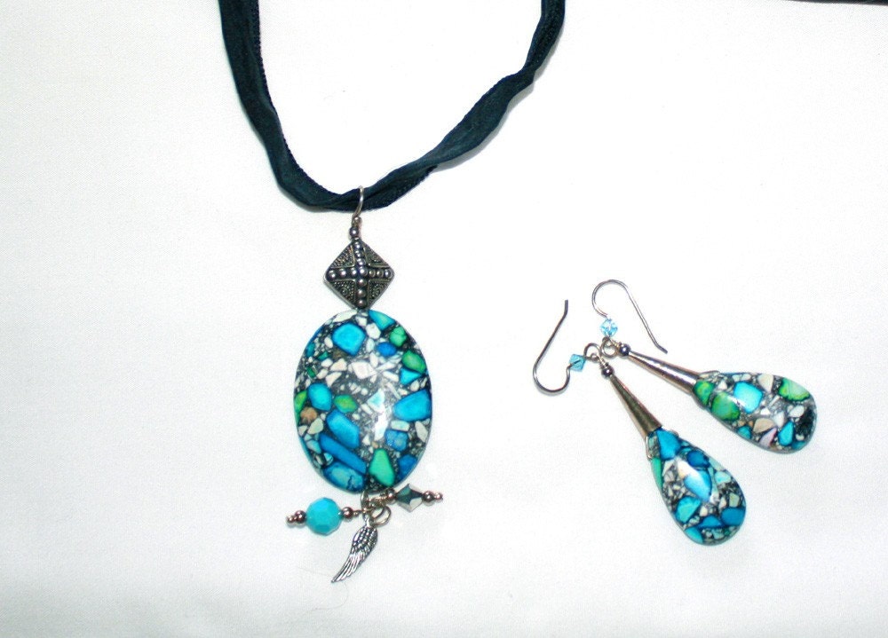 Magnesite Pendant and Earring Set - Turquoise and Sterling Silver- Jewelry Set - Jewelry Earrings -jewelry Necklace