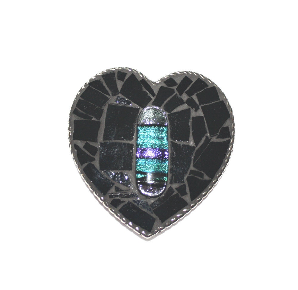 Black Stained Glass and Dichroic Glass Heart Belt Buckle - Purple - Turquoise - Accessories Belt Buckle