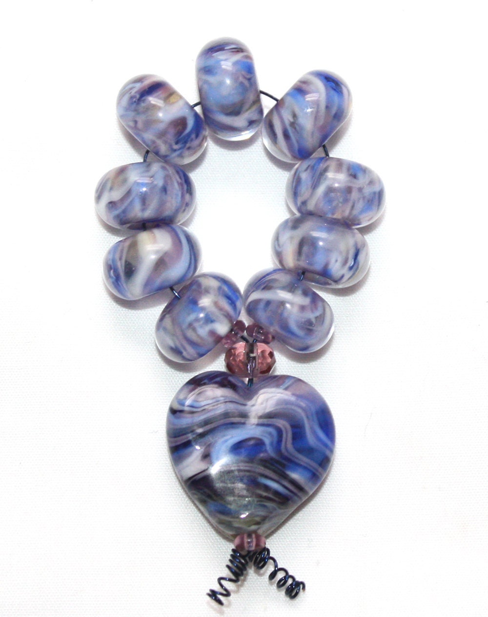 Lampwork Blue Multi Colored Beads - Handmade - Beaded Jewelry - USA - Supplies Bead