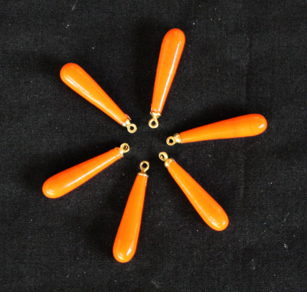 Vintage Czech Long Drop Orange Beads