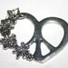 4 Burned Silver Peace Sign Heart Charms with Flowers - 49mm x 43mm x 5mm