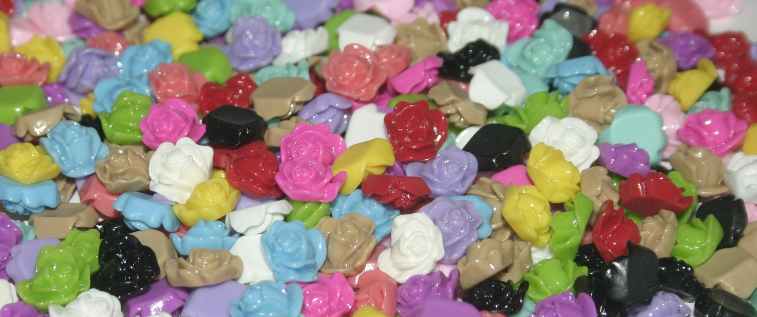Flower Cabochon - 13mm - Rose - 150 pieces (13 colors), Random Mixed Colors - Resin