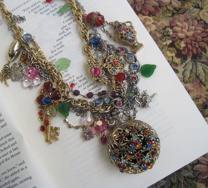 Alice is Still on My Mind: Tangled Jeweled Madness in Wonderland Vintage Assemblage Necklace