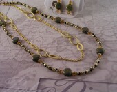 Multi Strand Beaded Necklace Earrings, Gold Chain Necklace Earrings, TWo Strand Glass Necklace Earrings, Gift
