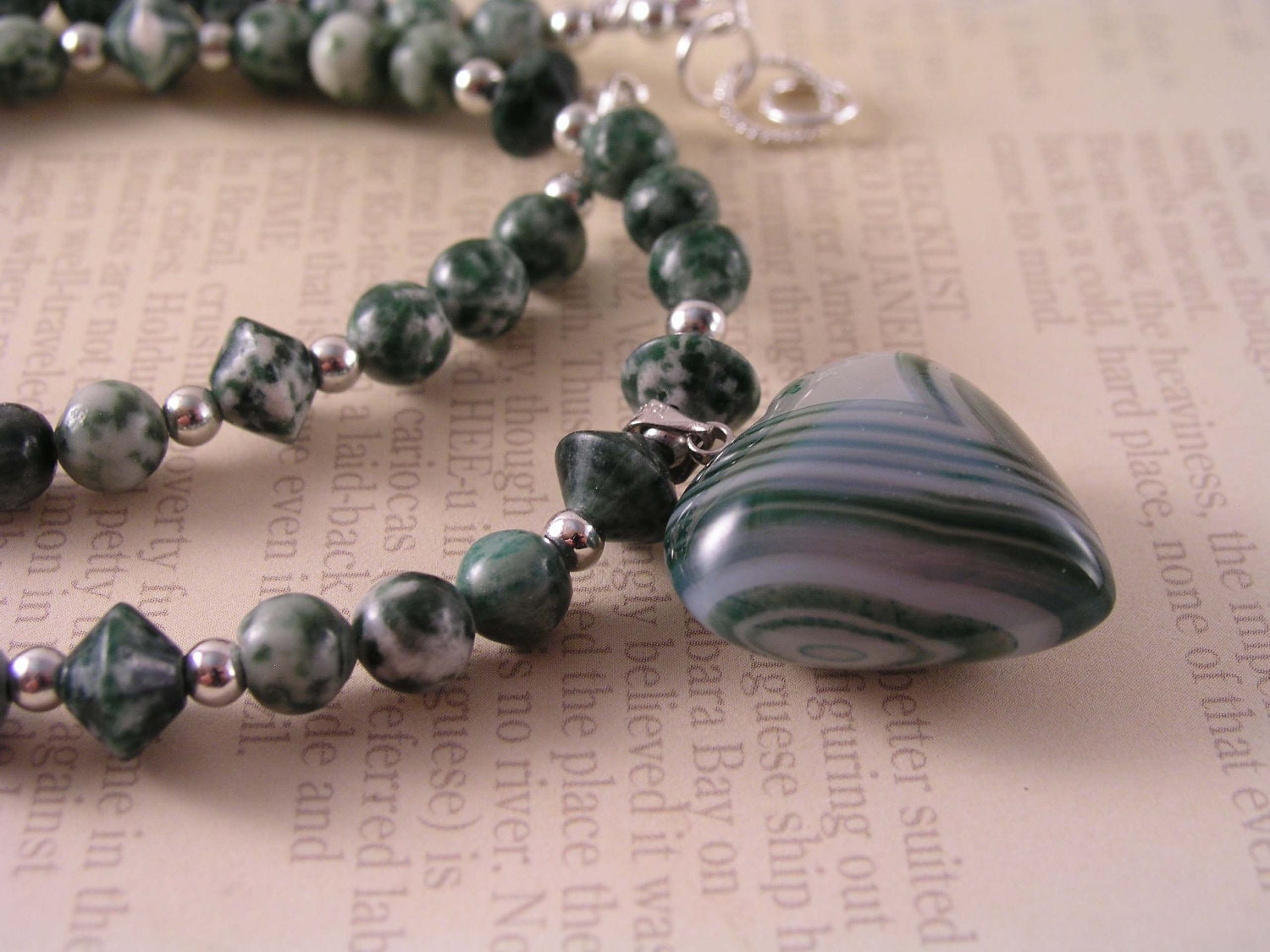Gemstone Heart Pendant Necklace, Heart Beaded Necklace, Tree Agate Necklace, Green With Envy Necklace, Gift