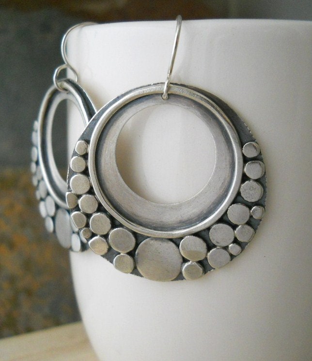 sterling silver earrings-made to order, large, textured, disk hoops