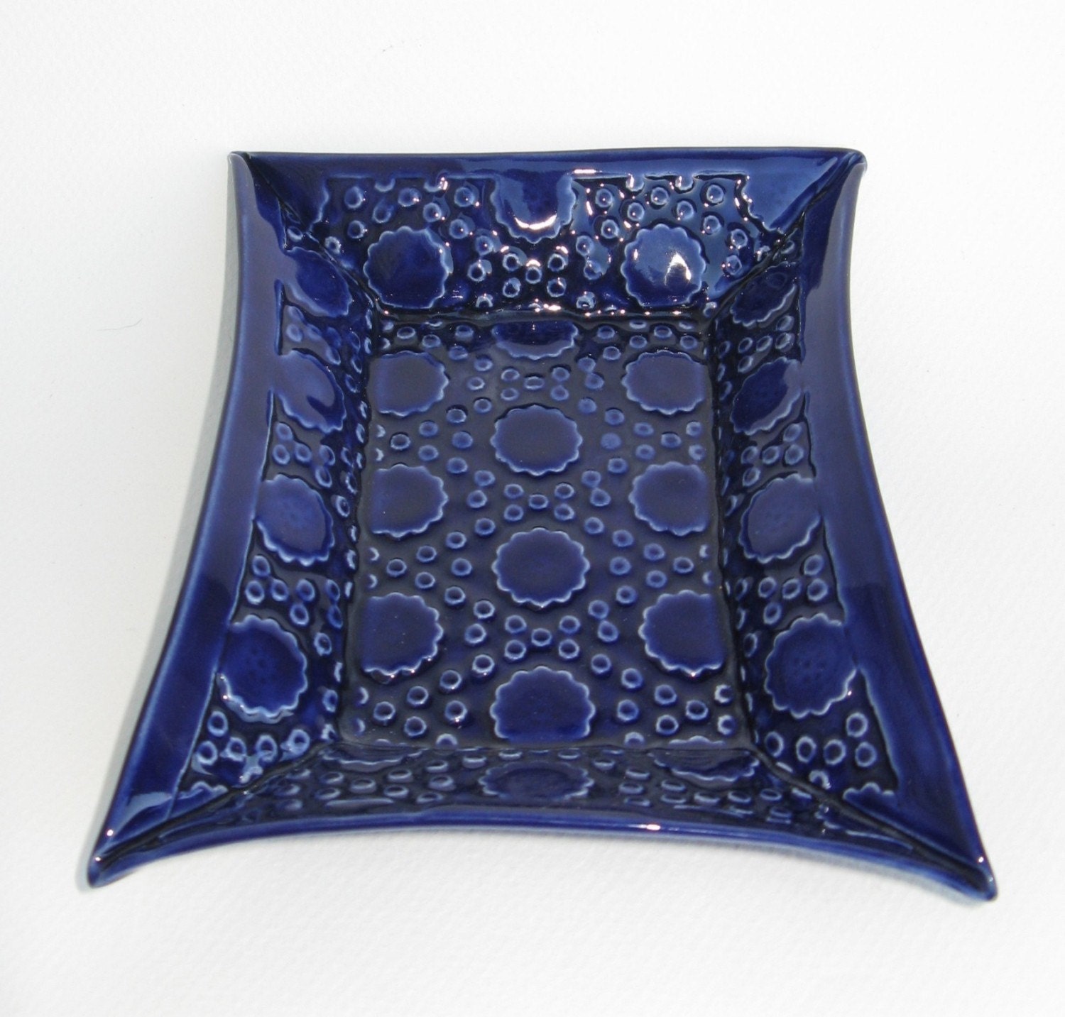 festive  hand built porcelain cobalt  tray