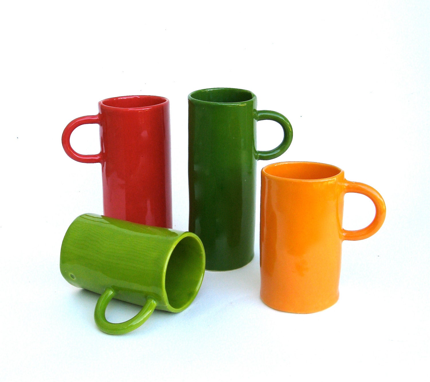 colorful porcelain hand built cups  ...   drinks for 4