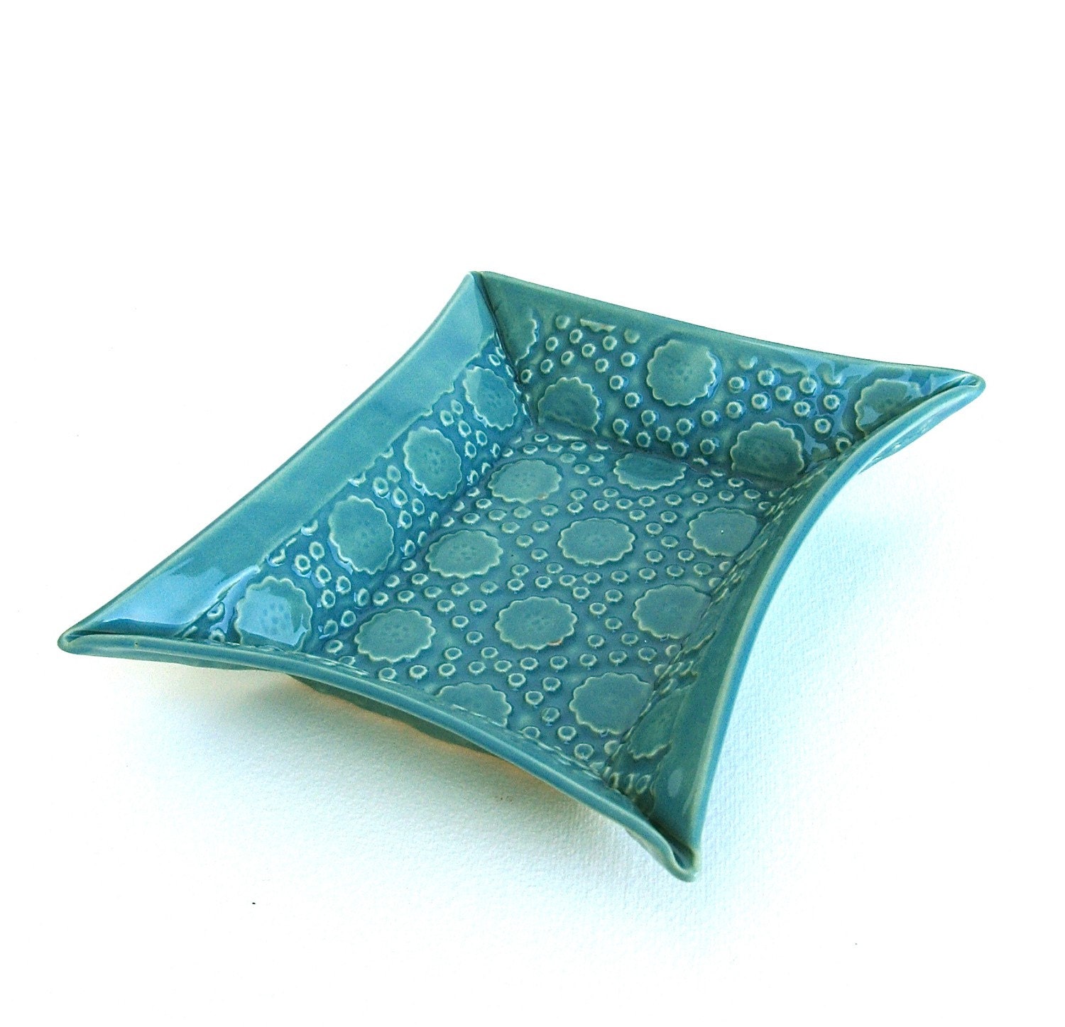 wonderful festive hand built porcelain tray ... teal