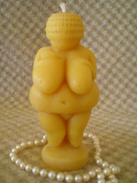 Beeswax Candle Venus of Willendorf Shaped Fertility Goddess Golden Colored Candle