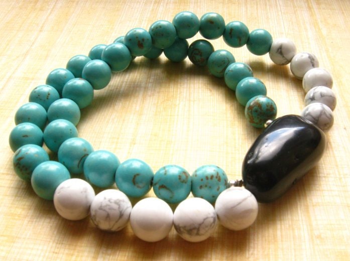 Turquoise, Howlite and Obsidian Necklace - Mediterranean