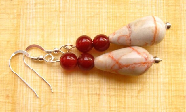 Pink Jasper and Red Agate Earrings - Eastern Blush